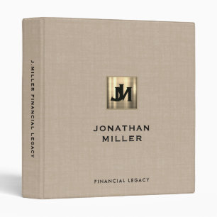 Legacy Binder Beige Linen Gold Monogram