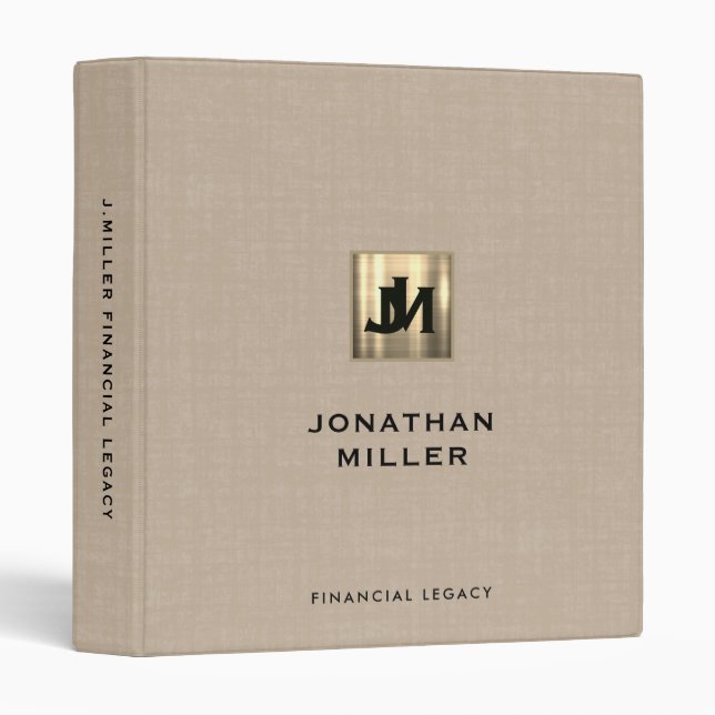 Legacy Binder Beige Linen Gold Monogram (Front/Spine)