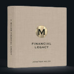 Legacy Binder Beige Linen Luxury Gold Initial<br><div class="desc">This simple yet stylish binder features a modern design with a brushed metallic gold monogram emblem on a beige linen print background. Personalize with your name or custom text of your choice using the fields provided. This binder is perfect for financial legacy planning, funeral and estate planning, family emergency documents,...</div>