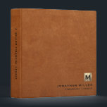 Legacy Binder Leather Luxury Gold Initial<br><div class="desc">Simple monogrammed binder features a modern design with brushed metallic gold monogram emblem on sable leather look textured background. Custom name presented in the lower right-hand corner in stylish simple font with a complimentary minimal monogram medallion. A modern binder for financial legacy planning, funeral and estate planning, family emergency documents...</div>