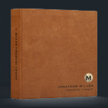 Legacy Binder Sable Leather Luxury Gold Initial<br><div class="desc">Simple monogrammed binder features a modern design with brushed metallic gold monogram emblem on sable leather look textured background. Custom name presented in the lower right-hand corner in stylish simple font with a complimentary minimal monogram medallion. A modern binder for financial legacy planning, funeral and estate planning, family emergency documents...</div>