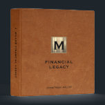 Legacy Binder Sable Leather Luxury Gold Initial<br><div class="desc">This simple yet stylish binder features a modern design with a brushed metallic gold monogram emblem on a brown leather textured print background. Personalize with your name or custom text of your choice using the fields provided. This binder is perfect for financial legacy planning, funeral and estate planning, family emergency...</div>