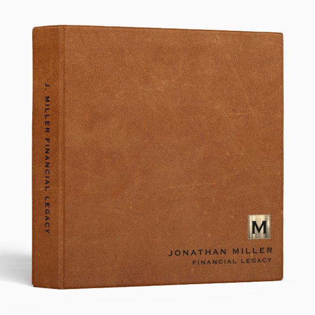 Legacy Classeur Cuir Luxe Or Initial (Devant/Côté)