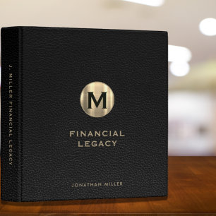 Legacy Classeur Cuir noir Luxe Or Initial