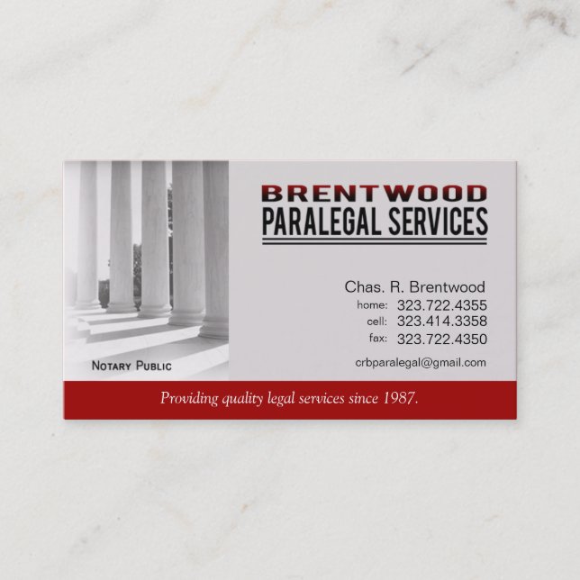 Legal1 Paralegal Law Office Services Notary Public Business Card (Front)