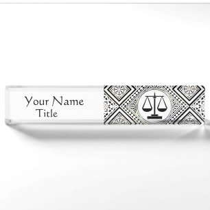 LEGAL OFFICE, ATTORNEY BLACK WHITE DAMASK NAMEPLATE