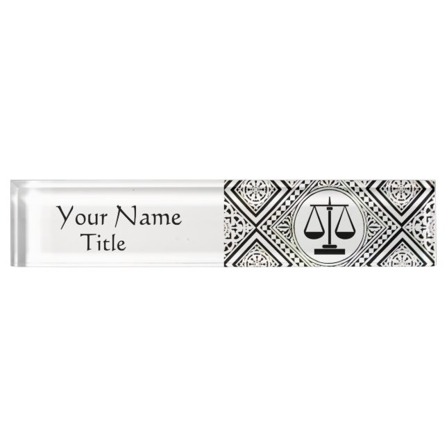 LEGAL OFFICE, ATTORNEY BLACK WHITE DAMASK NAMEPLATE (Front)
