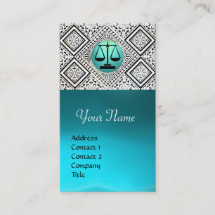 LEGAL OFFICE, ATTORNEY TEAL BLUE WHITE DAMASK BUSINESS CARD
