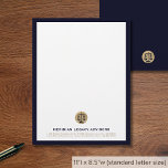 Legal Professional Business Letterhead<br><div class="desc">Make a strong impression with our Legal Professional Business Letterhead. This letterhead design features a white background framed in navy blue with a gold scales of justice emblem; your company name and contact information are elegantly presented in classic typography. The back is solid navy with a smaller logo emblem in...</div>