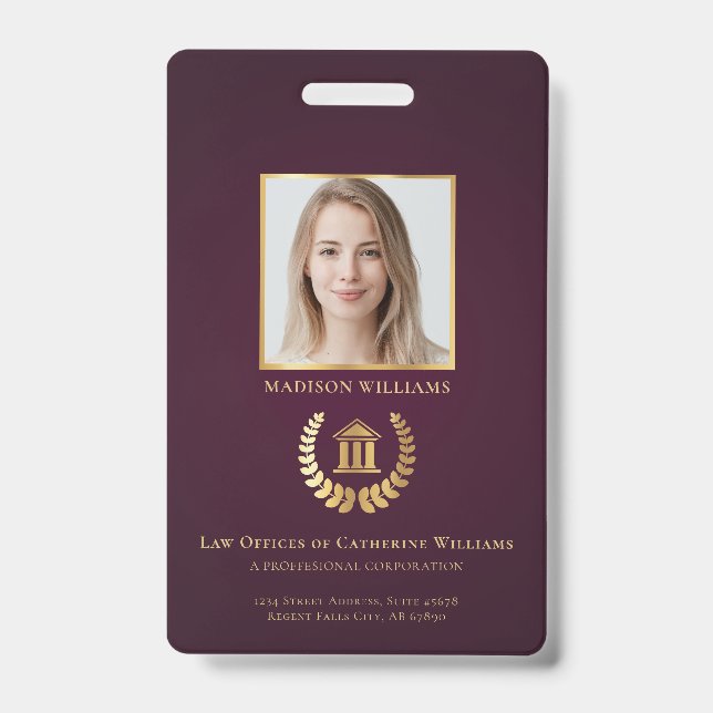 Legal Professional Business Photo Personalized Badge (Front)