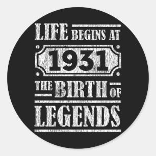 Legend Born in 1931 Retro Vintage Birthday Gift Classic Round Sticker