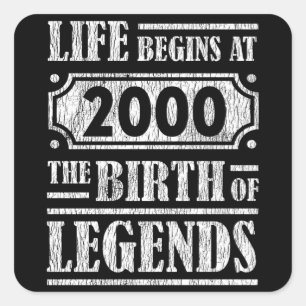 Legend Born in 2000 Retro Vintage Birthday Gift Square Sticker