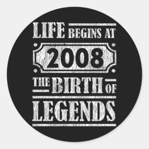 Legend Born in 2008 Retro Vintage Birthday Gift Classic Round Sticker