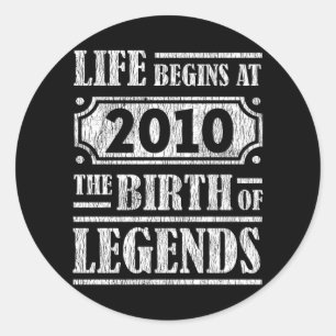 Legend Born in 2010 Retro Vintage Birthday Gift Classic Round Sticker