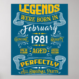 Legend february 1981 vintage 45th birthday tees poster