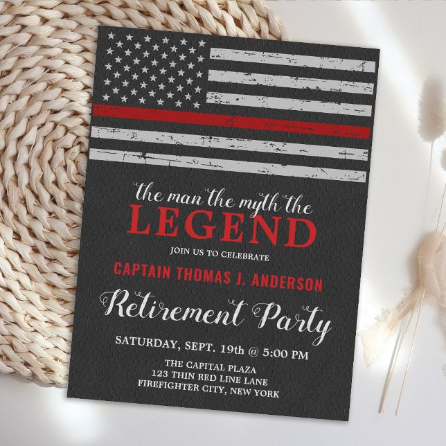 Legend Firefighter Retirement Party Thin Red Line Invitation Postcard (Creator Uploaded)