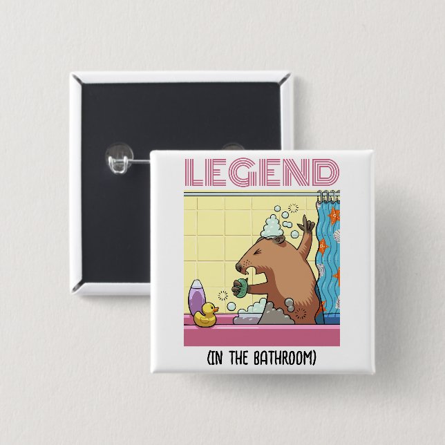 Legend (In The Bathroom) Singing Groundhog 2 Inch Square Button (Front & Back)