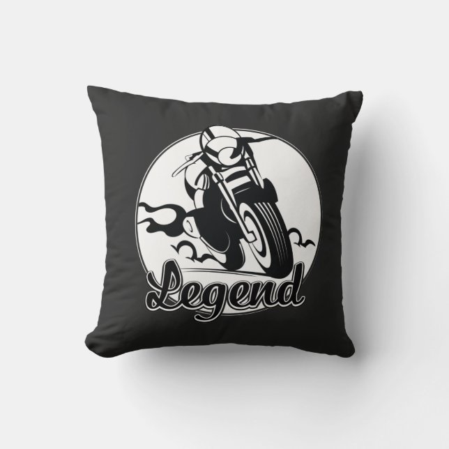 Legend Motorcycle T-Shirt Throw Pillow (Front)