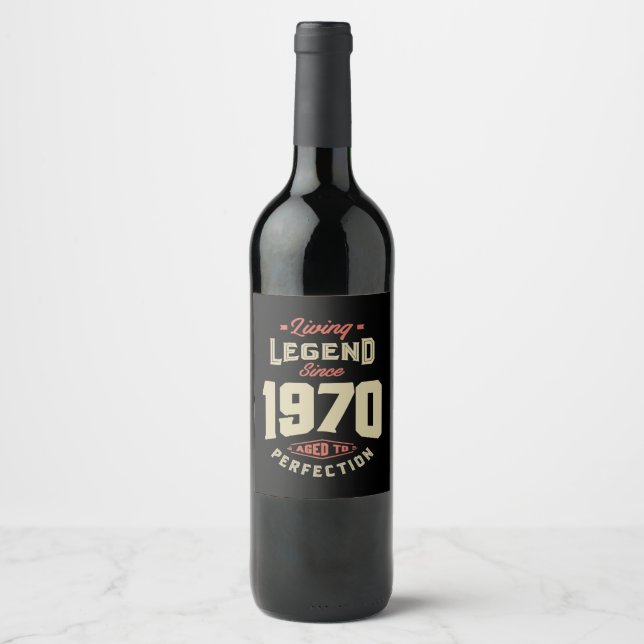 Legend Since 1970 Birthday Gift Wine Label (Front)