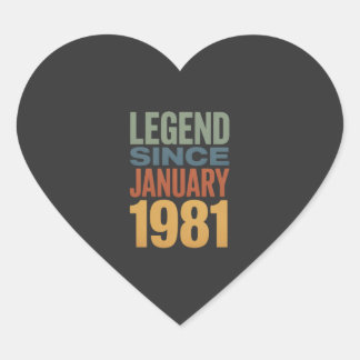 Legend Since January 1981 Retro Birthday Classic Heart Sticker