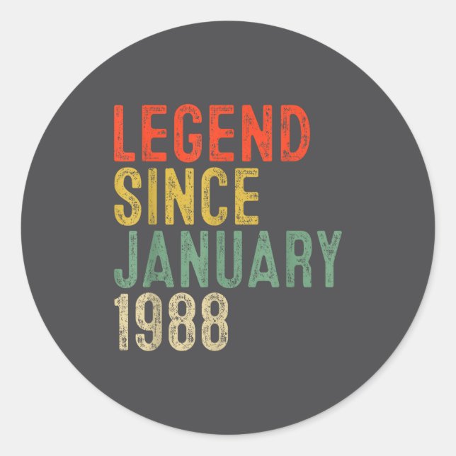 Legend Since January 1988 38th Birthday 38 Year Ol Classic Round Sticker (Front)