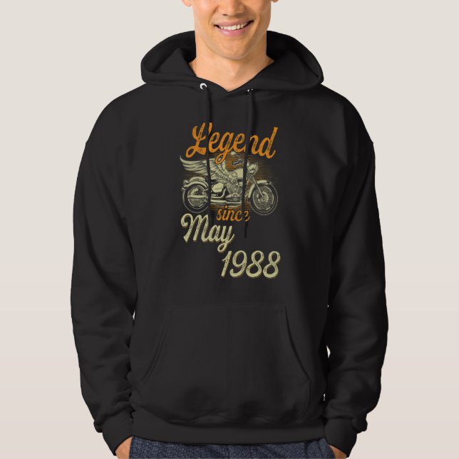 Legend Since May 1988 Age 34th Birthday Motorcycle Hoodie (Front)