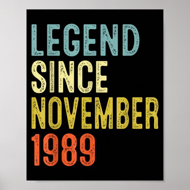 Legend Since November 1989 36th Birthday 36 Year O Poster (Front)