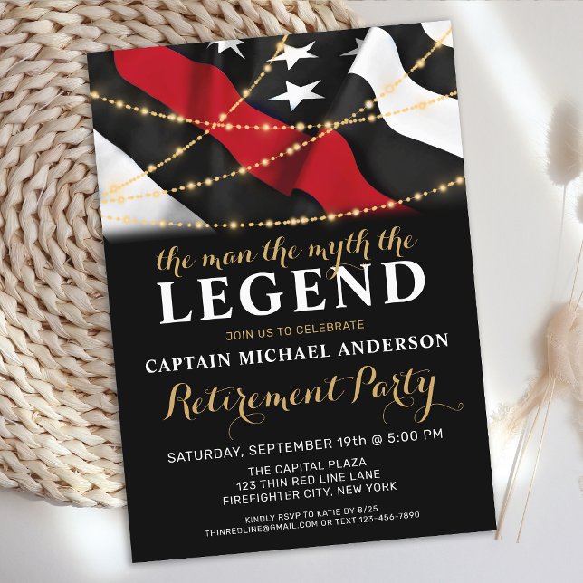 Legend Thin Red Line Firefighter Retirement Invitation (Creator Uploaded)