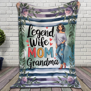 Legend Wife Mom Grandma Floral Watercolor Grandma Fleece Blanket