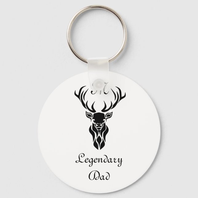 Legendary Dad White Tail Deer Black Silhouette Keychain (Front)