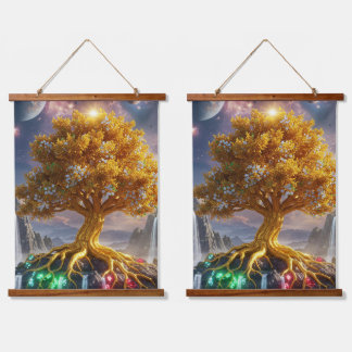 Legendary Golden Tree of Gems – Mystical Fantasy T Hanging Tapestry