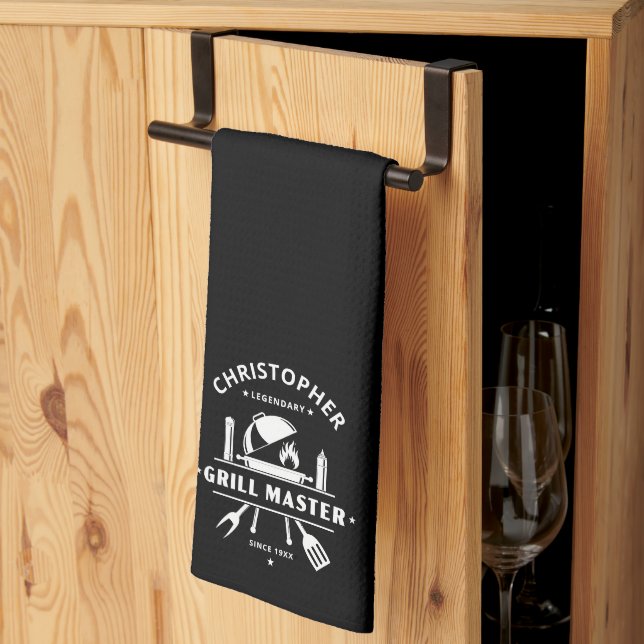 Legendary Grill Master Black & White Custom BBQ  Kitchen Towel (Thirds Fold)