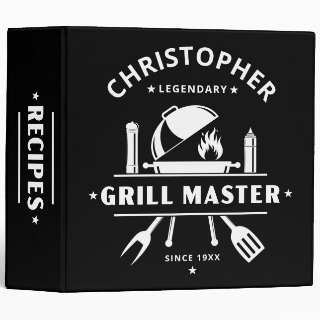 Legendary Grill Master Black & White Custom Name Binder (Front/Spine)