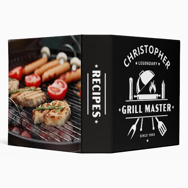 Legendary Grill Master Custom Name Black & White Binder (Background)