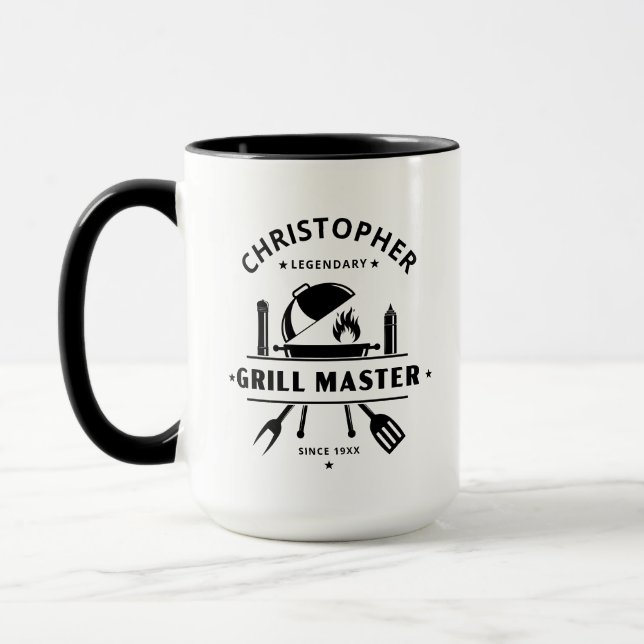 Legendary Grill Master | Custom Name Black & White Mug (Left)