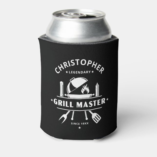 Legendary Grill Master Personalized Name BBQ Badge Can Cooler (Can Back)