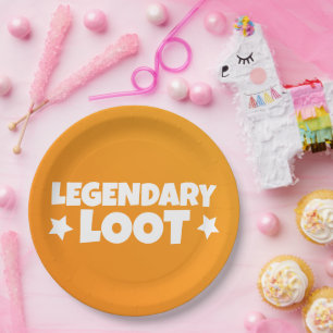 Legendary Loot Gamer Kids Yellow Text Slogan Paper Plate