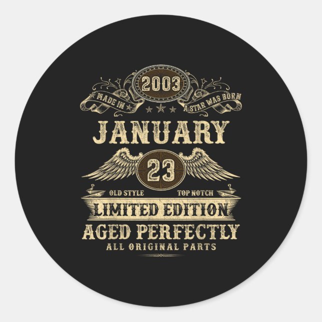 Legendary Man Born January 2003 23rd Birthday  Classic Round Sticker (Front)
