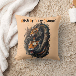 Legendary Might: Tiger Meets Dragon Throw Pillow
