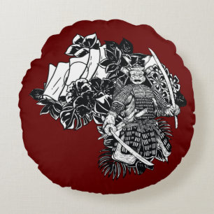 Legendary Samurai Warrior with Katana Design Round Pillow