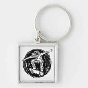 Legendary Skater Doing Mid-Air Skateboarding Keychain