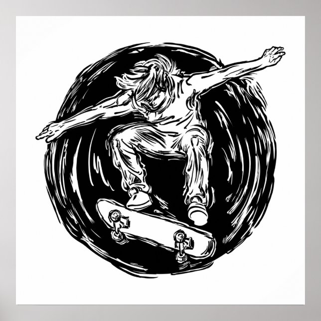 Legendary Skater Doing Mid-Air Skateboarding Poster (Front)