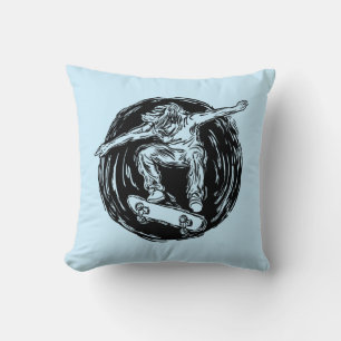 Legendary Skater Doing Mid-Air Skateboarding Throw Pillow