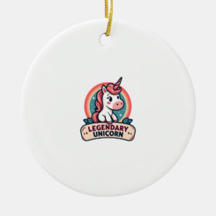 Legendary Unicorn Vintage Retro Cartoon Vector Des Ceramic Ornament