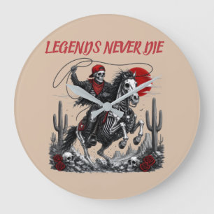 LEGENDS NEVER DIE – Skeleton Cowboy Riding Horse Large Clock