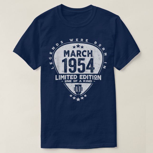 Legends Were Born In March 1954Guitar  T-Shirt (Design Front)