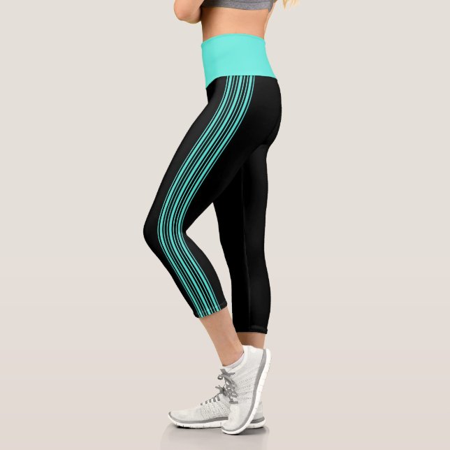 Légère bande Noir et Aqua Pantalons de Yoga Leggin (Gauche)
