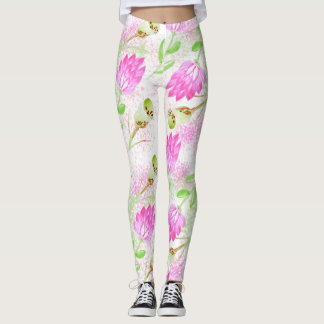 legging avec fleurs et feuilles roses à l'aquarell