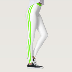 Legging blanc avec rayure latérale vert néon coule