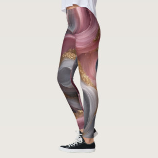 Legging doré en fluidité abstraite rose et grise